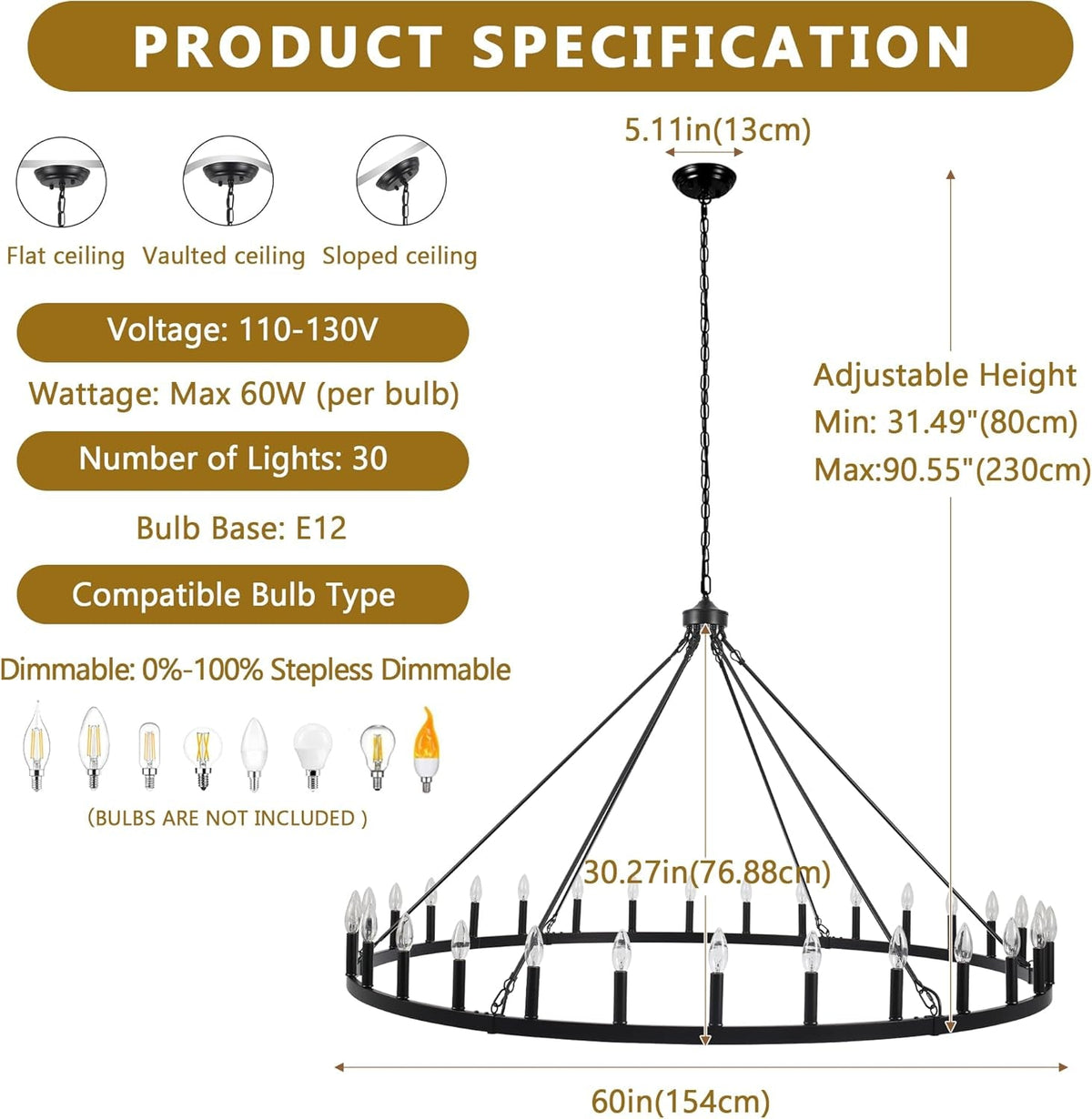 black-extra-large-wagon-wheel-chandelier-60-inch-30-lights
