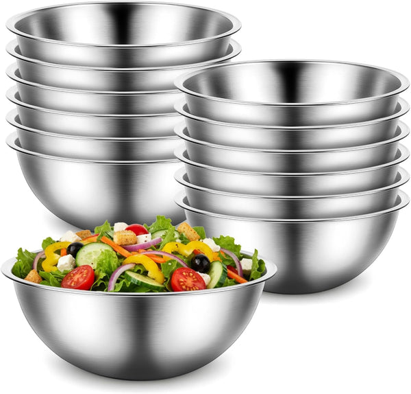 12 Pcs Stainless Steel Mixing Bowls with Graduations, Stainless Steel Bowls, Nesting Metal Prep Salad Bowl, Metal Serving Reusable Baking Food Storage Containers for Kitchen Cooking(9 X 3.5 Inch)1