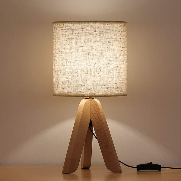 Small Bedside Table Lamp - Wooden Tripod Nightstand Lamp1