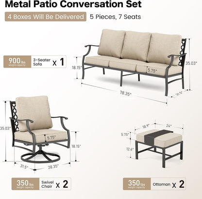 5 PCS Patio Furniture Set, Metal Couch8