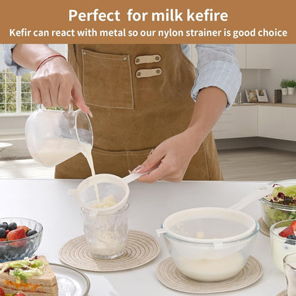 Kefir Strainer Set, 2-Size Plastic Non-Metal Sieve with Fine Mesh | 6.3" & 3.9" Diameter Double-Size for Kefir Grains, Milk Kefir, Water Kefir & Kombucha - Durable, Food Grade & Easy Clean4