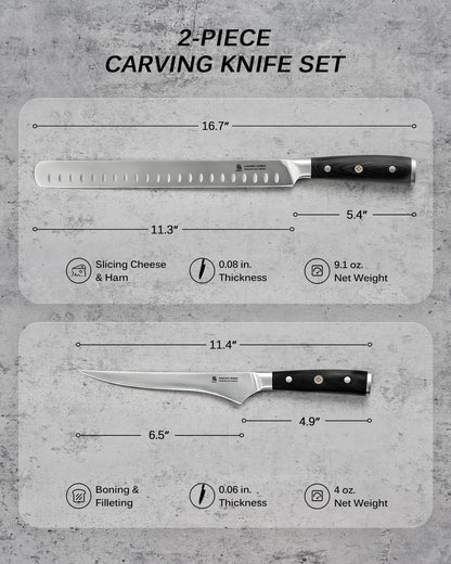 2Pc Kitchen Knife Set - Japanese Steel Boning & Slicing Knife Set | 56-58 Hrc German 1.4116 Steel Full Tang Blades, Pakkawood Handles, Meat Fruit Vegetable Prep Carving Set with Sheaths5