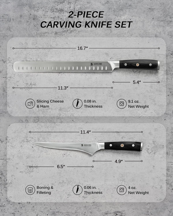 2Pc Kitchen Knife Set - Japanese Steel Boning & Slicing Knife Set | 56-58 Hrc German 1.4116 Steel Full Tang Blades, Pakkawood Handles, Meat Fruit Vegetable Prep Carving Set with Sheaths5