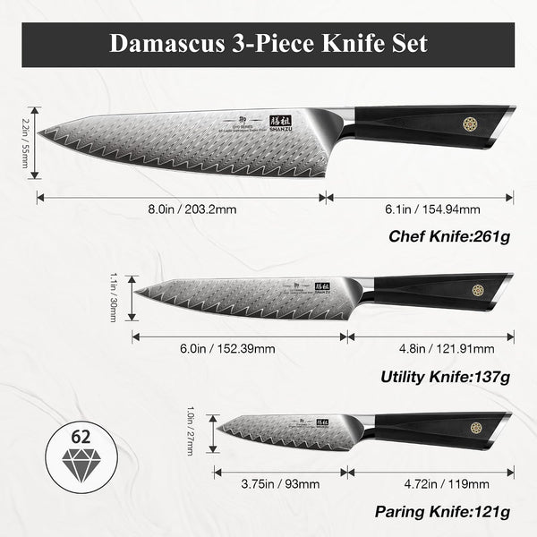3 PCS Damascus Knife Set, Kitchen Knife Set in Damascus Steel | Professional Ultra-Sharp Japanese Knife Set, 67-Layer High Carbon Steel Chef Knife Set with Ergonomic G10 Handle5