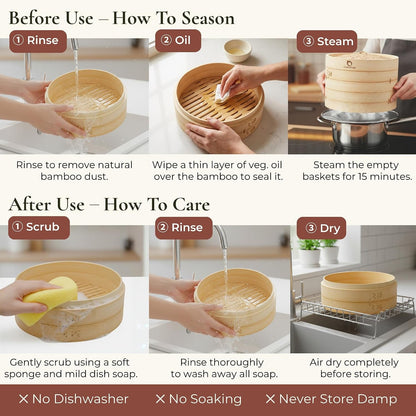 Bamboo Steamer Basket 10 Inch, Extra Deep Dumpling Steamer Set | Incl. Silicone Liners & Steel Ring, Steam Basket for Pot & Wok. Vegetable & Food Steamer for Dim Sum, Bao Buns9