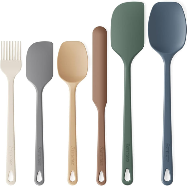 6-Piece Silicone Spatula Set, 560°F Heat Resistant Rubber Spatulas with Stainless Steel Core, Nonstick Safe & Dishwasher Safe Baking Spatula Set for Cooking & Mixing, Morandi Earth Colors1