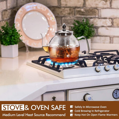 1000Ml Glass Teapot with Removable Infuser, Stovetop Safe Tea Kettle, Blooming and Loose Leaf Tea Maker Set6