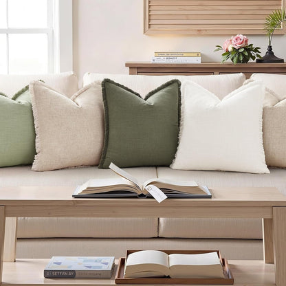 Linen Fringe Natural Beige Throw Pillow Covers 18X18 Set of 28