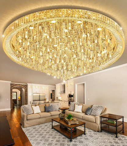 53.7" Modern Crystal Big Large Chandeliers LED Dimmable Flush Mount Ceiling Chandeliers for Living Room High Ceiling Entrance Foyer Lobby Bedroom Gold4