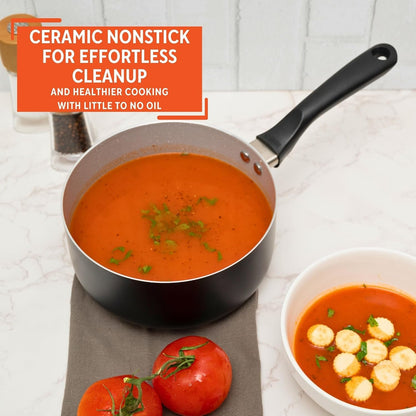 2 Qt Premier Cera Aluminum Gray Speckled Ceramic Saucepan, Black | Ceramic Nonstick, Glass Lid with Helper Handle, Deep Sauté Pan, Ideal for Family Cooking4