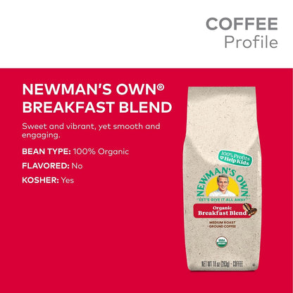 Newman'S Own Organics Breakfast Blend, Ground Coffee, Fair Trade Certified, Medium Roast, Bagged 10Oz2