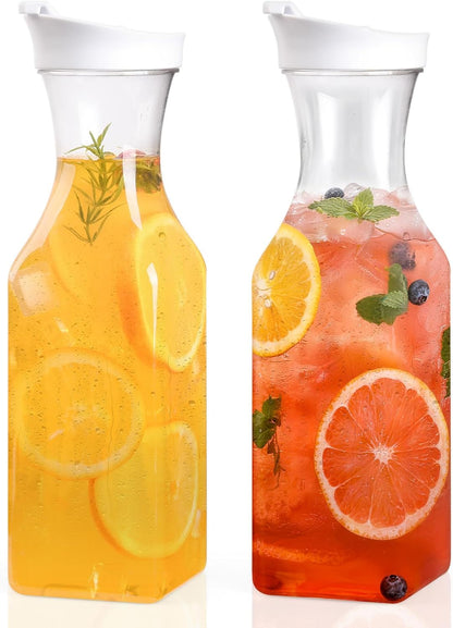 Set of 2 Plastic Carafe with Lid, 50 Oz Mimosa Bar Supplies, Large Plastic Water Pitcher, Square Base Juice Containers for Party, Milk Container, Beverage Containers for Fridge- HAND WASH ONLY1