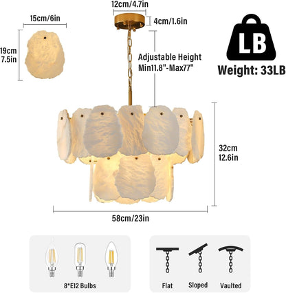 23" Alabaster round Chandelier, 2-Tiers Natural Brass Alabaster Chandeliers, Luxury Modern White Marble Chandeliers for Living Room, Dining Room, Bedroom, Foyer, Entryway, Bathroom, Kitchen2