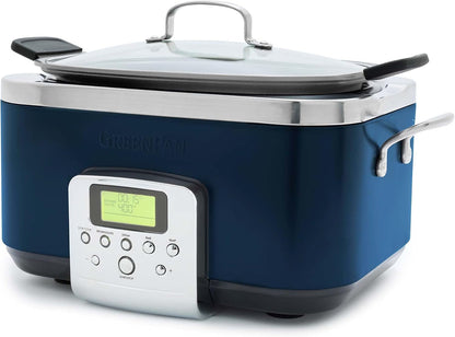 Elite 8-In-1 Programmable 6QT Electric Slow Cooker,Dishwasher Safe Lid & Removable Crock, Pfas-Free Healthy Ceramic Nonstick Multi-Cooker,Sear, Sauté,Brown,Steam Basket,Roast, Oxford Blue1