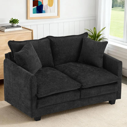 50'' Loveseat Sofa Cloud Sofa Couch, Modern Loveseats 2 Seat Couch 27" Deep Seat with 2 Pillows for Small Spaces Apartment Studio Office Bedroom Living Room, Black1