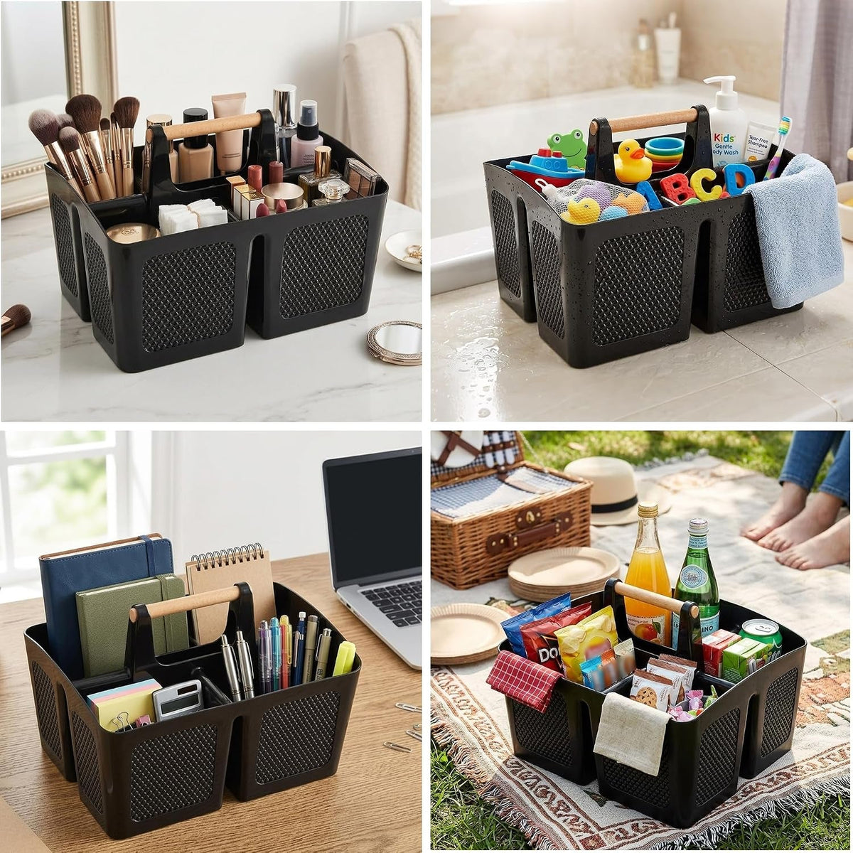 plastic-shower-caddy-with-wooden-handle-portable-3-compartment-bathroom-organizer-basket-with-drainage-holes-quick-dry-shower-basket-for-dorm-college-cleaning-supplies