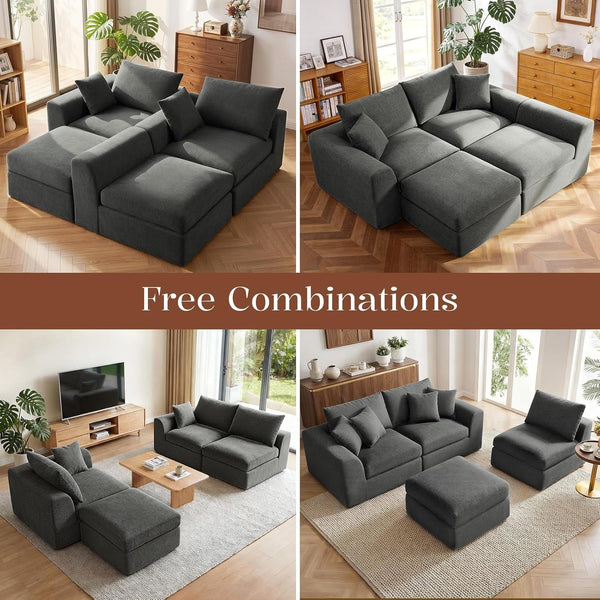 110'' Cloud Couch, L-Shaped Boneless Couch, Dark Grey6