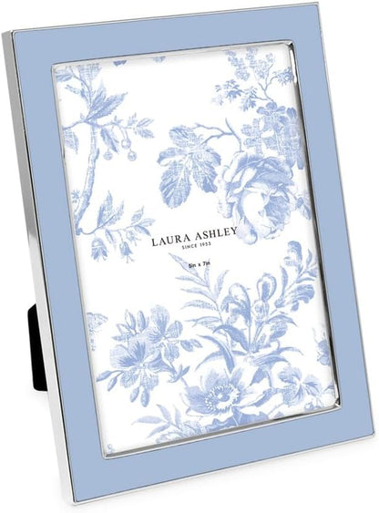 Laura Ashley 5X7 Cashmere Blue Enamel Picture Frame, Silver Edge W/Easel1