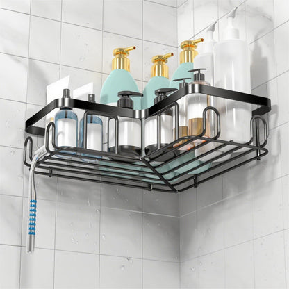 Corner Shower Caddy Shelf Organizer Rack, Self Adhesive Black Bathroom Shelves Basket, Home Wall Shower inside Organization and Storage Decor RV Accessories, First Apartment Essentials3