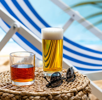 Everyday Drinking Glasses Set of 8 Drinkware Hurricane Glasses, Kitchen Glasses for Cocktail, Iced Coffee, Beer, Ice Tea, Wine, Whiskey, Water, 4 Tall Glass Cups & 4 Short Dof Drinking3