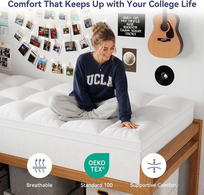 Twin XL Mattress Topper for College Dorm, Thick Pillow Top Bed Pad | Extra Long Twin Mattress Pad with Deep Pocket, Plush College Dorm Room Essential for Girls & Guys, Ideal for Back to School3