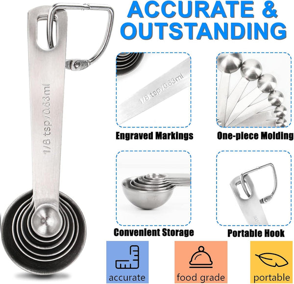 Measuring Spoons, Premium Heavy Duty Stainless Steel Measuring Spoons Cups Set, Small Tablespoon with Metric and US Measurements, Set of 6 for Measuring Dry and Liquid Ingredients4