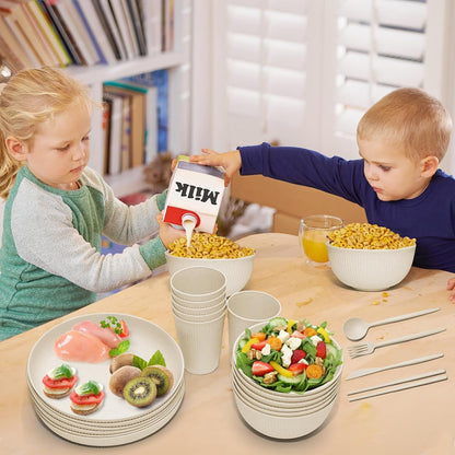 Wheat Straw Dinnerware Sets - 42 Piece Unbreakable Dinnerware Sets for 6, Kitchen Plates and Bowls Set, Lightweight Camping Plates Cups and Bowls Set.Dishwasher Microwave Safe Dinnerware6