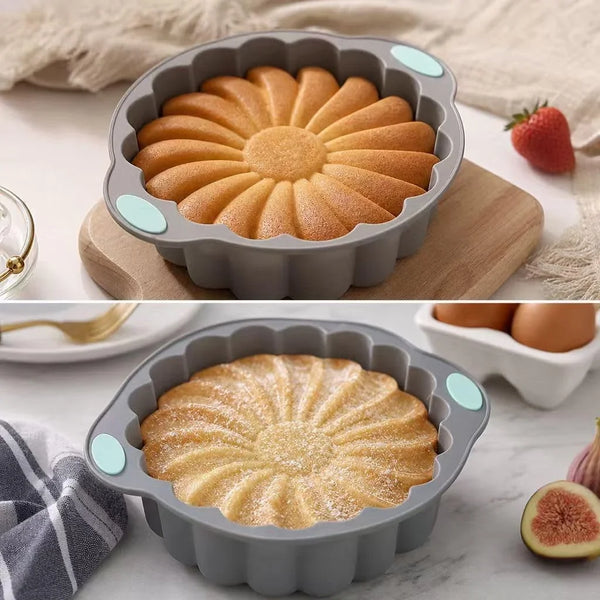 Gray Green Silicone Bakeware Set of 3, round Flower Pan 6 & 12 Cavity Pastry Trays for Household Baking6
