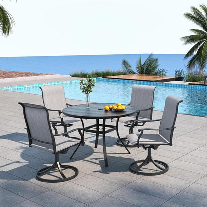 4 Person Patio 41" round Table and Grey Swivel Chairs Outdoor Dining Set 51