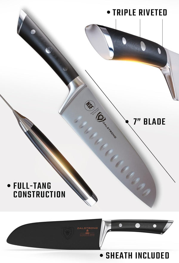 Santoku Knife - 7 Inch - Gladiator Series ELITE - High Carbon German Steel - Sheath Included - Razor Sharp Kitchen Knife - Asian Vegetable Knife - NSF Certified6
