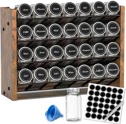 Spice Rack Organizer with 28 Glass Jars, for Cabinet Wall Mount Countertop1