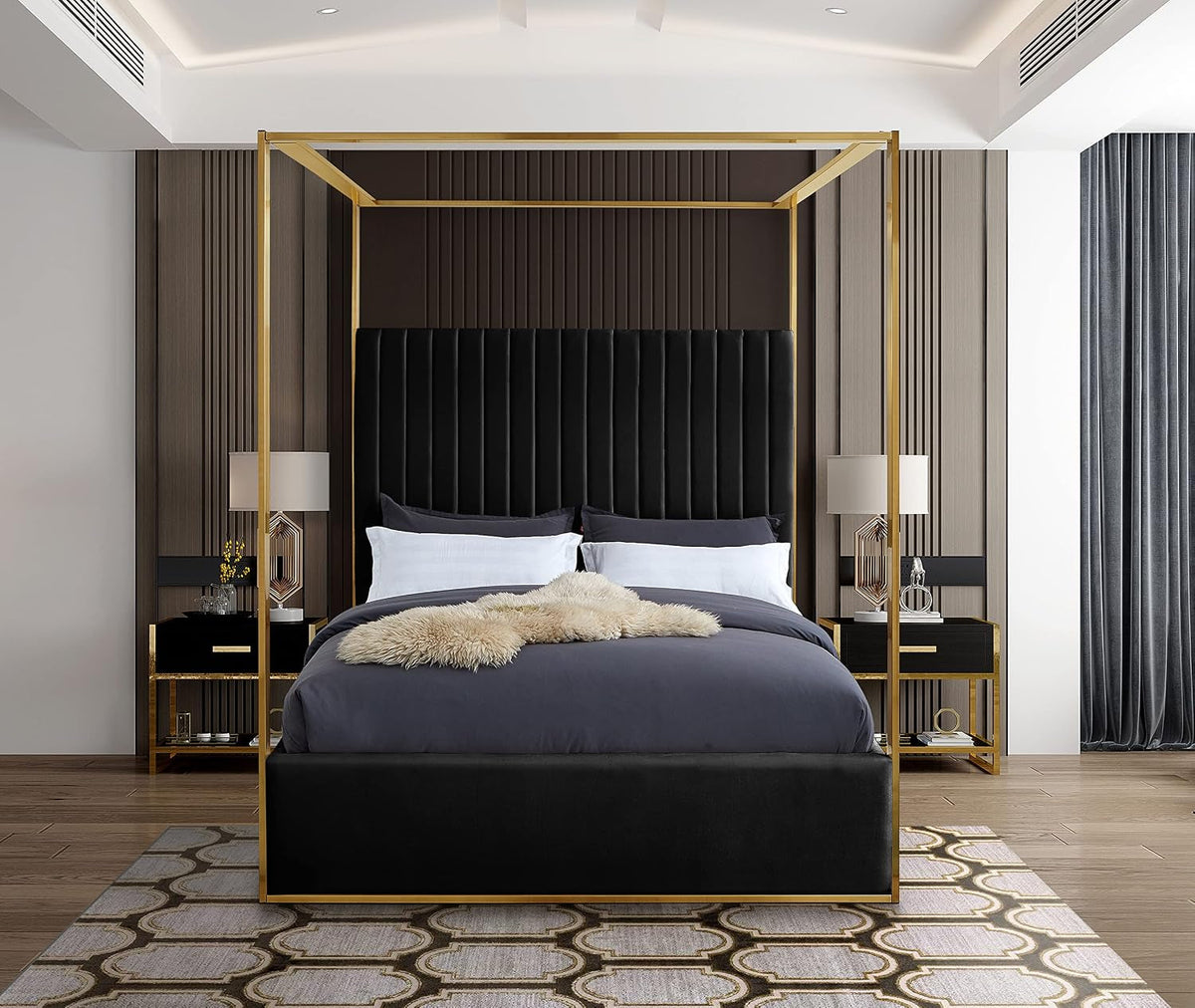 meridian-furniture-jonesblack-q-jones-collection-modern-contemporary-upholstered-queen-bed-black-velvet-channel-tufting-brushed-brass-frame-66-5-w-x-86-5-d-x-79-h-black-queen
