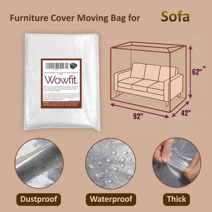 4Mil Couch Cover for Moving, Clear Sofa Storage Bag, 92Wx42Dx62/41H | with Tape Strips & Labels, Heavy Duty, Tear-Resistant, Waterproof, Reusable, Oversized/3-Seat Sofa, Long-Term Garage Storage3