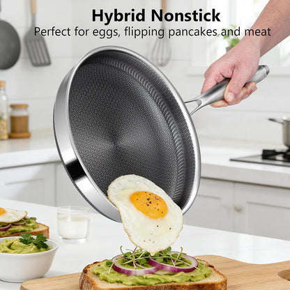 Non Stick Frying Pans, 12-Inch with Lid, Hybrid Frying Pans Nonstick Stainless Steel Skillets, Dishwasher & Oven-Safe, Stay-Cool Handle, PFOA Free Cookware, Compatible with All Cooktops3
