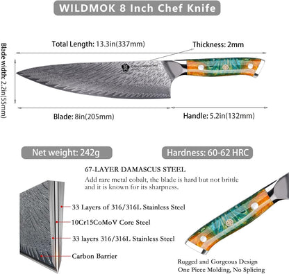 Chef Knife, 8 Inch Japanese Damascus Steel Chef Knife, Resin Handle Kitchen Knives, Professional Sharp Chef'S Knives for Kitchen2