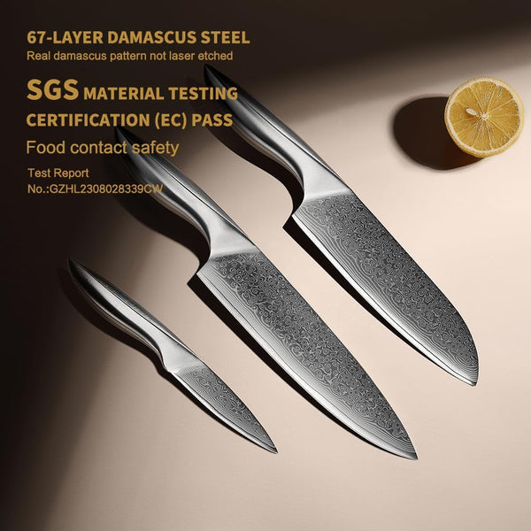 3 PCS Damascus Chef Knife Set, Ultra-Smooth Cutting Experience and Professional Grade Sharp, Kitchen Knife Set,Handle Ergonomic Design,9Cr18Mov High Carbon Stainless Steel,Dishwasher Safe4