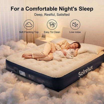 Queen Air Mattress with Built-In Pump, 13" Raised Inflatable Blow up Mattress, Air Column Beam Flocked Leak-Proof Air Bed with Storage Bag, 650Lbs Max Portable Bed for Home, Guests & Camping6