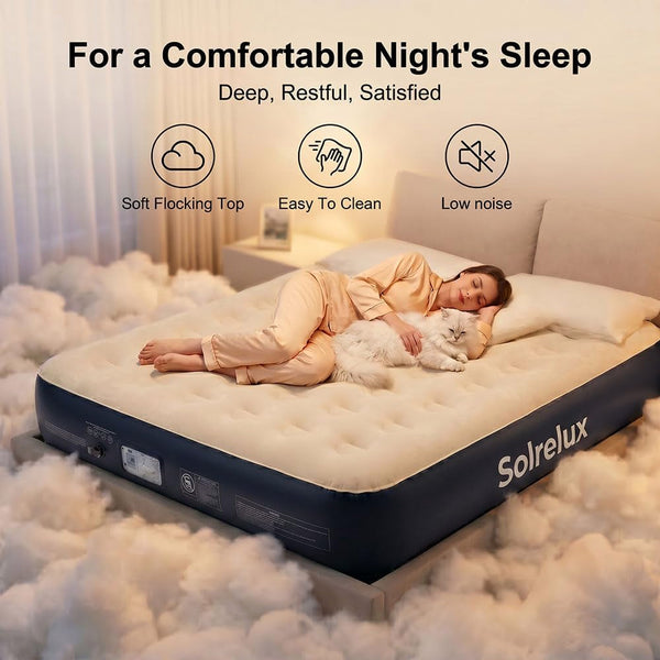 Queen Air Mattress with Built-In Pump, 13" Raised Inflatable Blow up Mattress, Air Column Beam Flocked Leak-Proof Air Bed with Storage Bag, 650Lbs Max Portable Bed for Home, Guests & Camping6