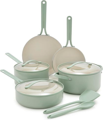 Nova 10-Piece Nonstick Cookware Set, Pfas-Free Ceramic Pots & Pans with Silicone Cooking Utensils, Durable Fast Heating, Induction Ready, Oven Safe to 600°F, Dishwasher Safe, Pistachio Green1