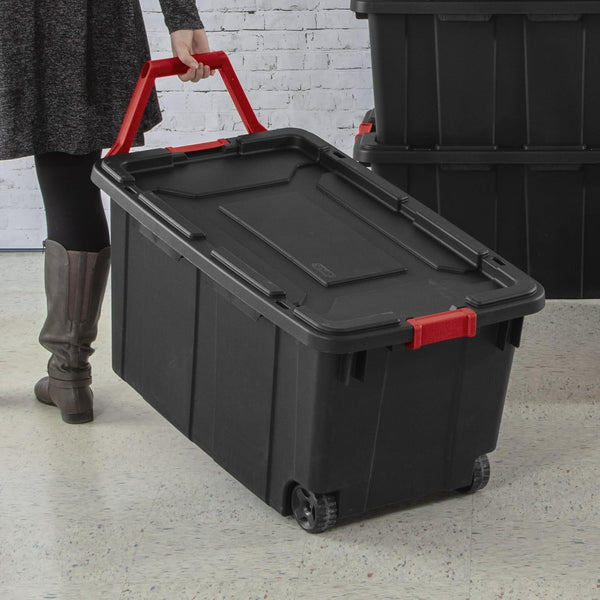 40 Gallon Wheeled Industrial Tote Plastic Black Set of 2 Plastic Storage Boxes Bins Containers Home9