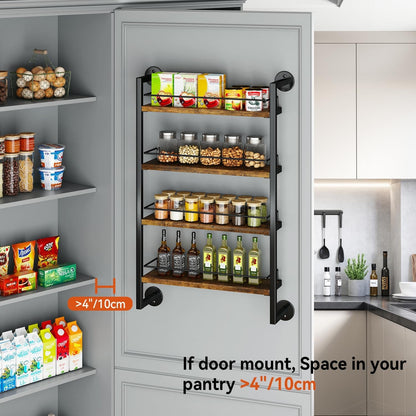 4 Tier Spice Rack Wall Mount for Kitchen,Brown TLJ016H4