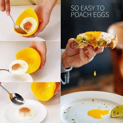 Silicone Egg Poacher Cups, 4 Pack with Stable Ring Base | Make Poached Eggs Easily on Stovetop, Microwave, Air Fryer or Oven, Easy Release, Bpa-Free, Includes Oil Brush4