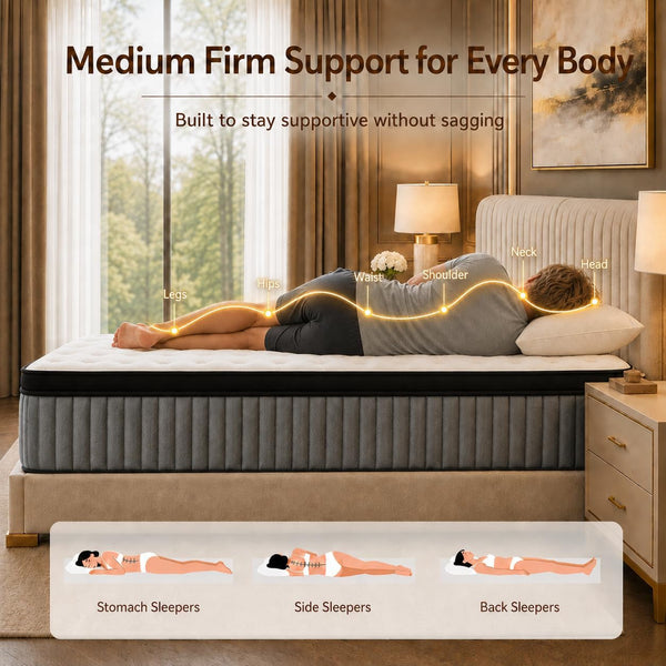 Queen Mattress 14 Inch Hybrid Mattress in a Box, Upgraded Memory Foam Pocket Springs for Superior Motion Isolation, Pressure Relie Deep Sleep Cooling Bed, Breathable Removable Cover5