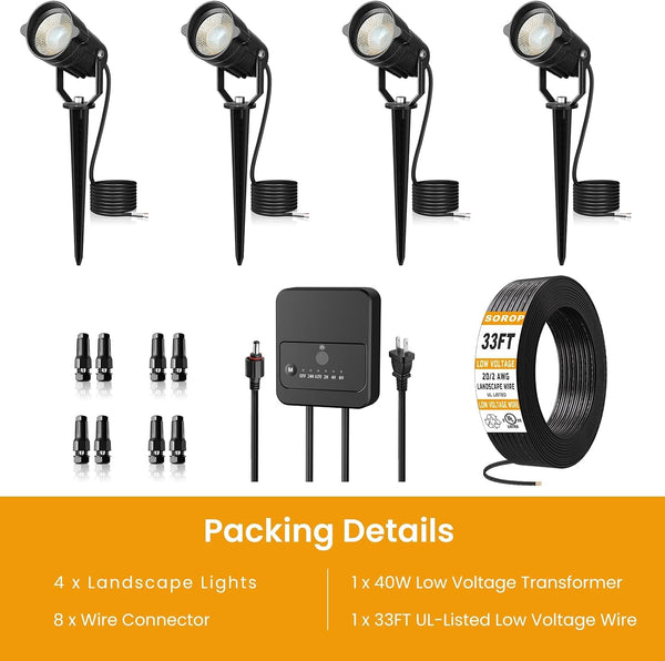 Low Voltage Landscape Lighting Kit, 6W 3000K Outdoor Spotlight 4 Pack8