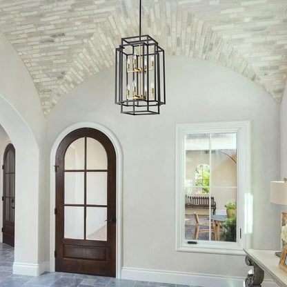 32" H Black & Gold Foyer Chandeliers High Ceiling Hanging Light Fixture3