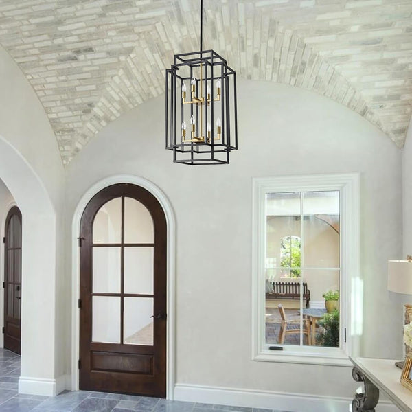 32" H Black & Gold Foyer Chandeliers High Ceiling Hanging Light Fixture3