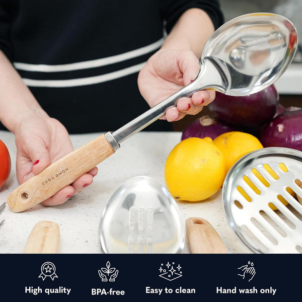 10-Piece Stainless Steel Kitchen Utensil Set with Wooden Handle5