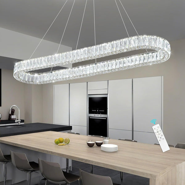 Modern Crystal Chandelier Dimmable LED Long Chandeliers for Dining Table Pendant Lights Rectangular Glam Lighting Fixtures for Dining Room Kitchen Island Silver4