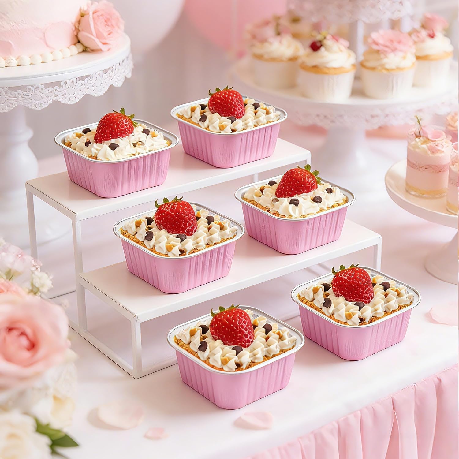 mini-cake-pans-with-lids-50-pack-pink-5oz-for-picnic-desserts-good-for-fudge-gelatin-desserts-baked-custard-and-cold-treats-clear-top-helps-buyers-see-the-finished-look