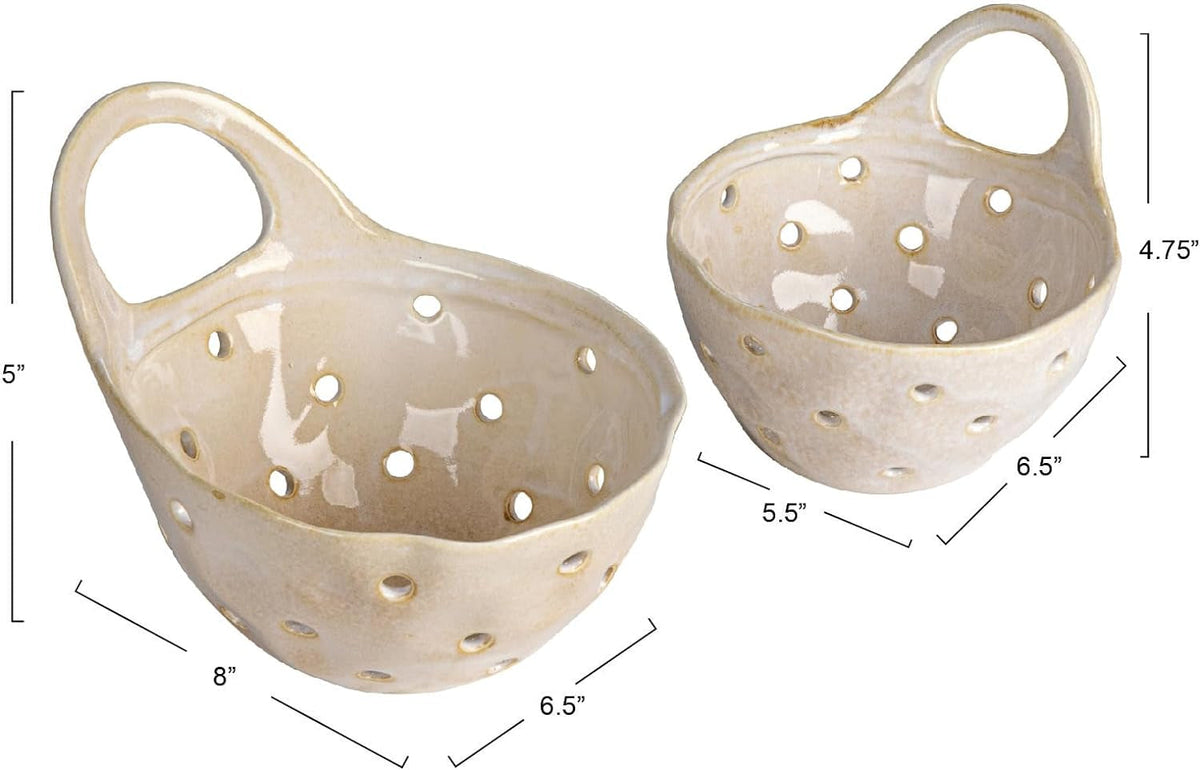 creative-co-op-2-piece-stoneware-colanders-with-handles-reactive-cream-glaze